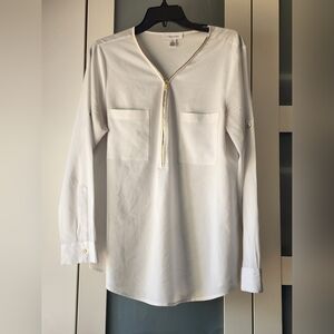 Calvin Klein Zip V-Neck Blouse | White | Large